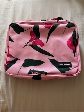 Fighting Eel Pink Floral Zip Cosmetic Case